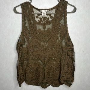 Olive Green Whimsigoth Lace Floral Top